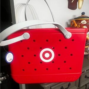 Target Red Tote with White Logo and Gray Handles
